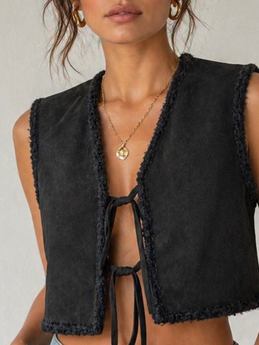 CARRIE FORBES | Leather & Suede Black Vest  Size Small